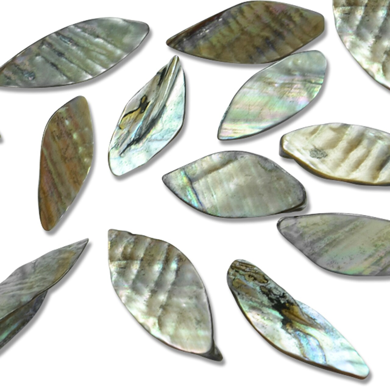 Sea Shell Hand Crafted Leaf Shape 14 Beads (15 x 45mm) - Gray